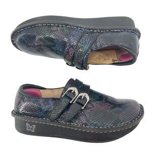 Alegria rainbow Clog Shoes Leather Round Toe Snakeskin Low Heels Multicolor 39